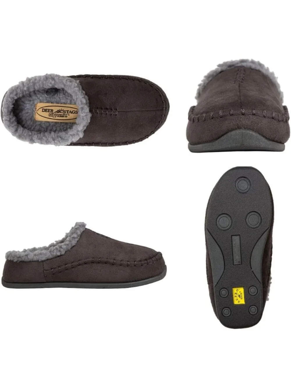 Deer Stags Kids Size 3 Moccasin Slippers Lil Nordic Charcoal Microsuede Vegan